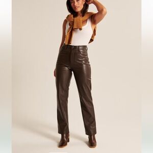 Abercrombie Curve Love Vegan Leather 90s Dark Brown Straight Pant